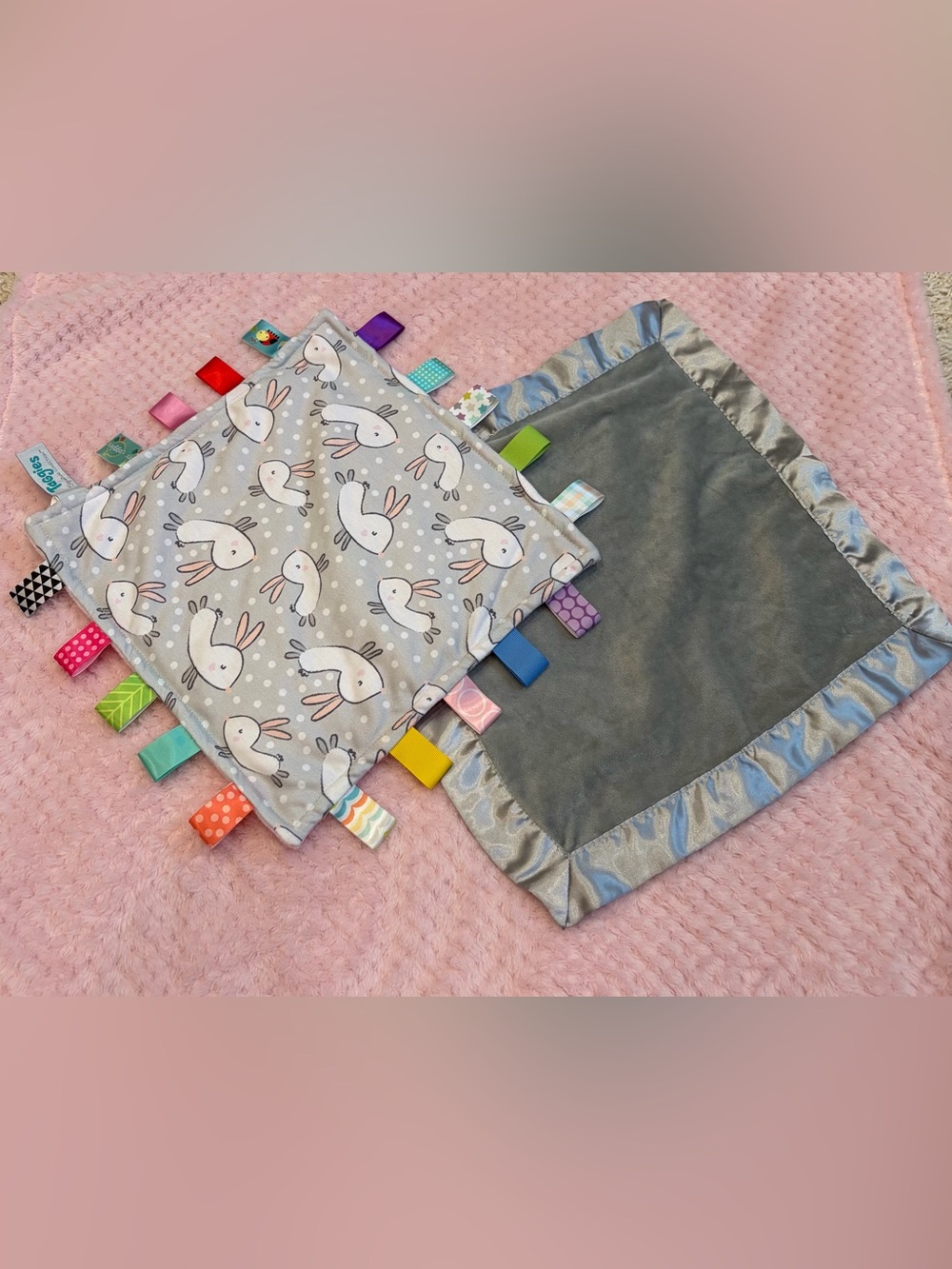 Gray Bunny Tag and Colorful Ribbon Tab Lovie/blanket